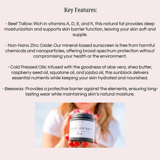 Tallow Sun Balm | Full Body Protection| Non-Nano Zinc Oxide | Pure and Natural - Serene Beauty