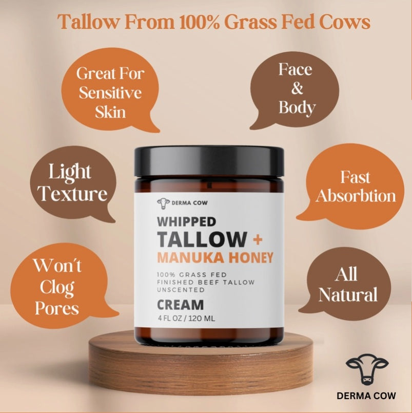 Whipped Tallow + Manuka Honey Cream, For Face and Body - Serene Beauty