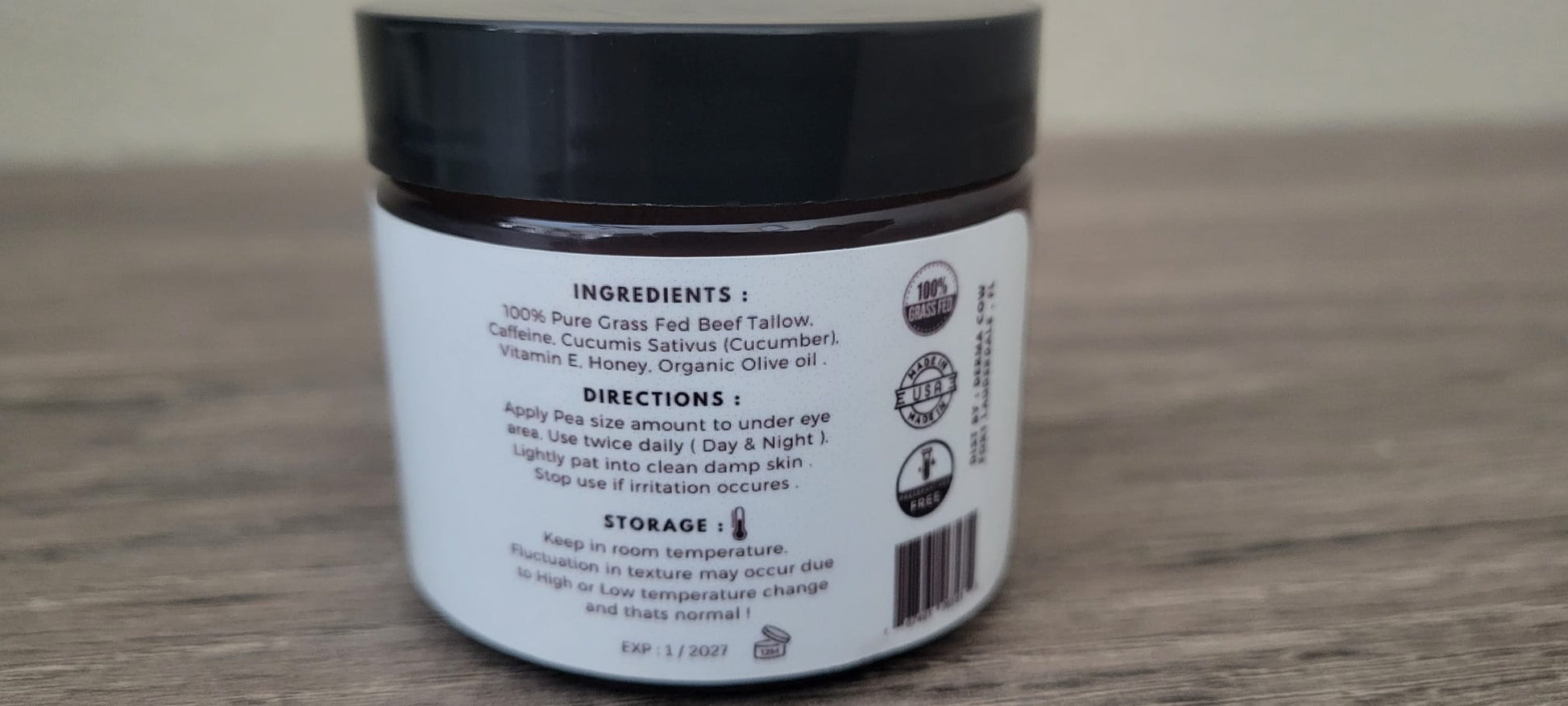 Tallow Eye Cream Infused Caffeine,Honey,Vitamin E,Cucumber - Serene Beauty