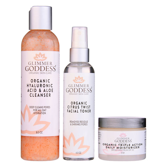 Organic 3 Step Anti-Aging Skin Care Kit - Cleanse, Tone, Hydrate - Serene Beauty